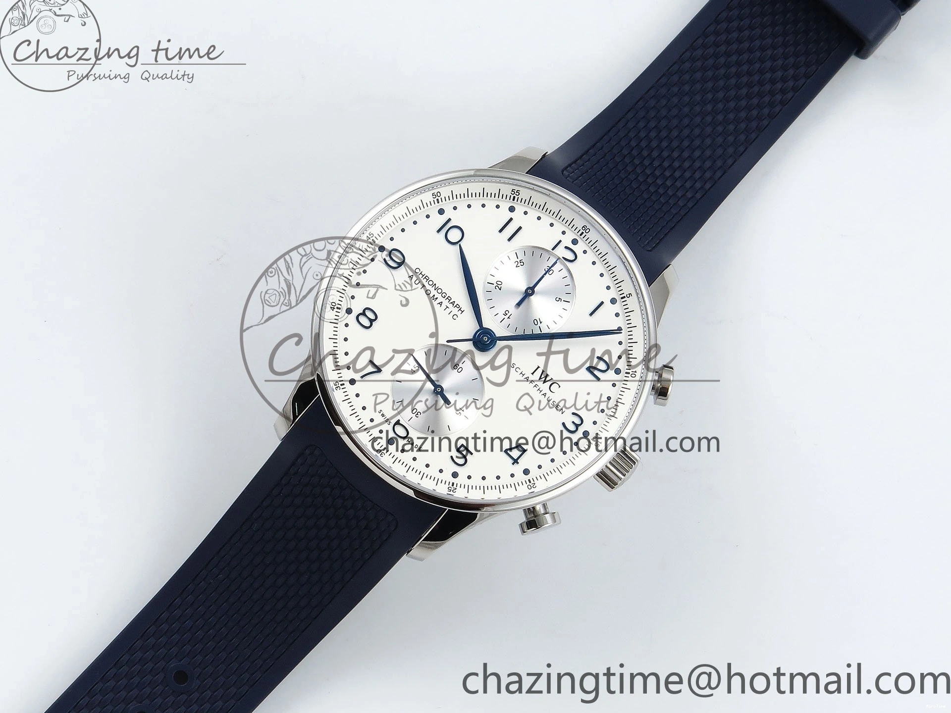 MIROTIME 0412 Casual Portuguese Chrono IW3716 Z+F 1:1 Best Edition White Dial on Blue Rubber Strap A 7016